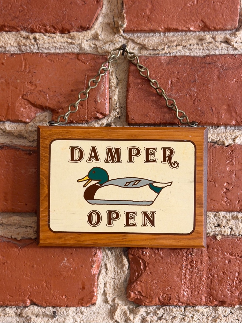 Vintage Duck Decoy Damper Open Closed Reversible Wood Hanging Sign Rustic Decor